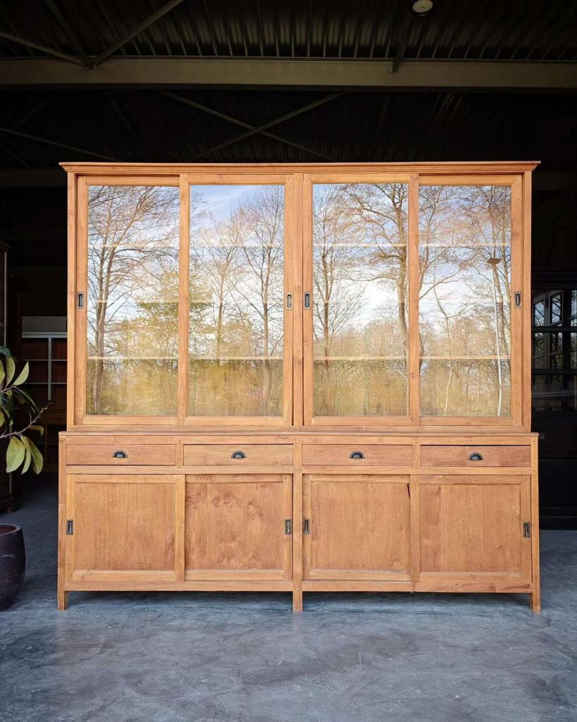 Brede Teak Buffetkast | Winkelkast Schuifdeuren | Teak #0639, Huis en Inrichting, Kasten | Buffetkasten, Niet ingevuld, Niet ingevuld