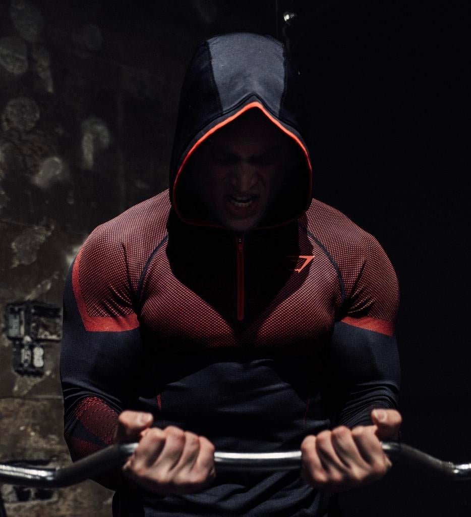 Gymshark Onyx 5.0 Seamless Hoodie M - Carmine Red/Black, Fitness, Maat 48/50 (M), Nieuw, Ophalen of Verzenden