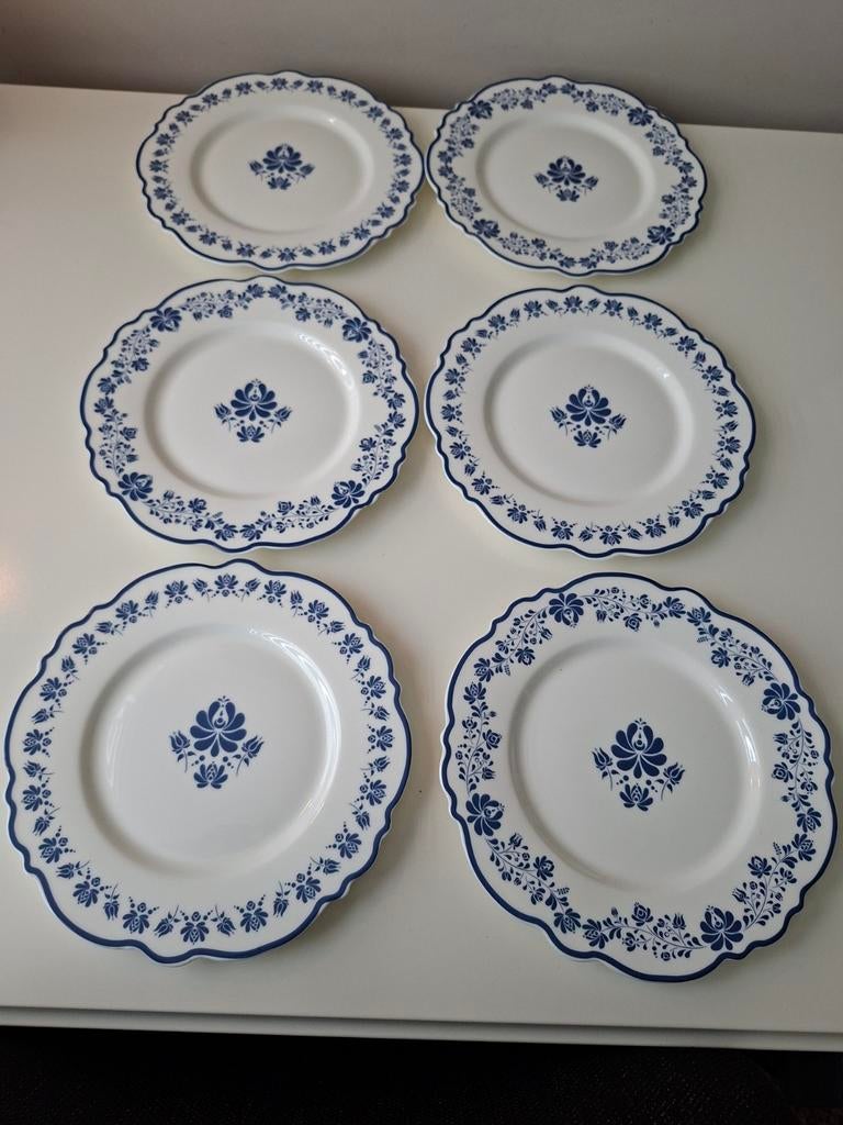 6x Vintage Boltze home borden - Blauw bloemmotief, Huis en Inrichting, Keuken | Servies, Ophalen of Verzenden, Zo goed als nieuw