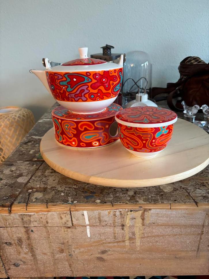Retro Theeservies met Warmhouder, Huis en Inrichting, Keuken | Servies, Zo goed als nieuw, Overige typen, Overige stijlen, Aardewerk