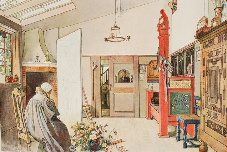 De studio / atelier - Carl Larsson (1899), Verzamelen, Foto's en Prenten, Gebruikt, Voor 1940, Verzenden