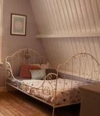 Smeedijzeren twijfelaar  antiek bed., Ophalen, Gebruikt, Frans brocant, Wit