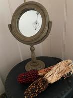 Brocante ronde houten spiegel op voet, Minder dan 50 cm, Gebruikt, Rond, Ophalen of Verzenden