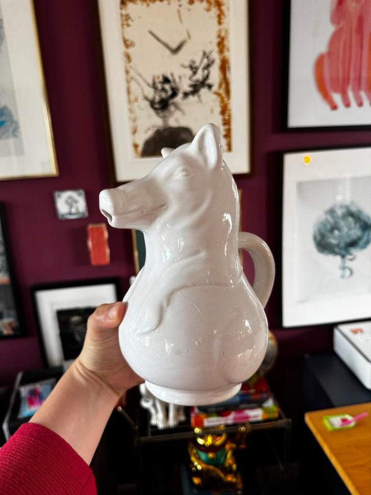 Zwijnenkop Kan - Keramiek, Decoratief, Huis en Inrichting, Woonaccessoires | Vazen, Gebruikt, Wit, Minder dan 50 cm, Aardewerk of Porselein