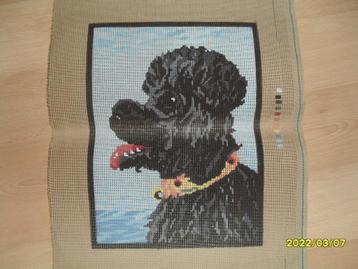 NIEUW Voorbedrukt stramien Zwarte Hondenkop. Verkoop ook DMC beschikbaar voor biedingen