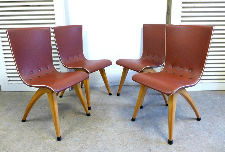Prachtige set van 4 vintage retro stoelen Van Os, Huis en Inrichting, Stoelen, Gebruikt, Vijf, Zes of meer stoelen, Hout, Kunststof