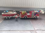 Playmobil brandweerauto met boot, 4820 + 4823, Ophalen of Verzenden, Gebruikt, Complete set