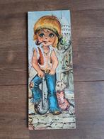 Retro prentje op hardboard meisje step met poesje 38-14 cm, Huis en Inrichting, Woonaccessoires | Schilderijen, Tekeningen en Foto's