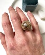 Exclusieve 14 Karaat Gouden Ring Met Parel En Diamanten, Met edelsteen, Ophalen of Verzenden, Zo goed als nieuw, 17 tot 18