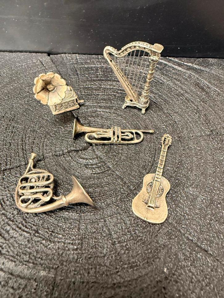 Zilveren Miniaturen Muziekinstrumenten - 5 Stuks, Antiek en Kunst, Antiek | Goud en Zilver, Zilver, Verzenden