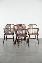 4 x Antieke Engelse Windsor lowback stoel met karakter, Ophalen