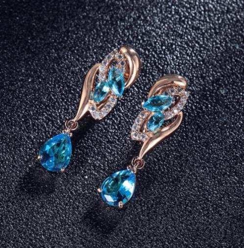 Elegante 18K goud verguld dames oorbellen met blauwe zirkone, Sieraden, Tassen en Uiterlijk, Oorbellen, Nieuw, Knopjes of Stekers