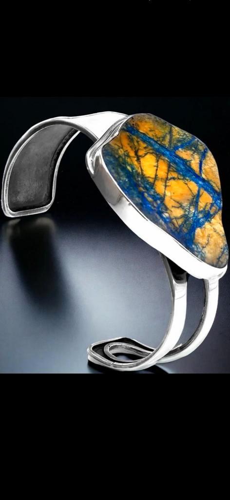 925 zilveren armband met Azuriet., Sieraden, Tassen en Uiterlijk, Armbanden, Nieuw, Zilver, Overige kleuren, Met edelsteen, Verzenden