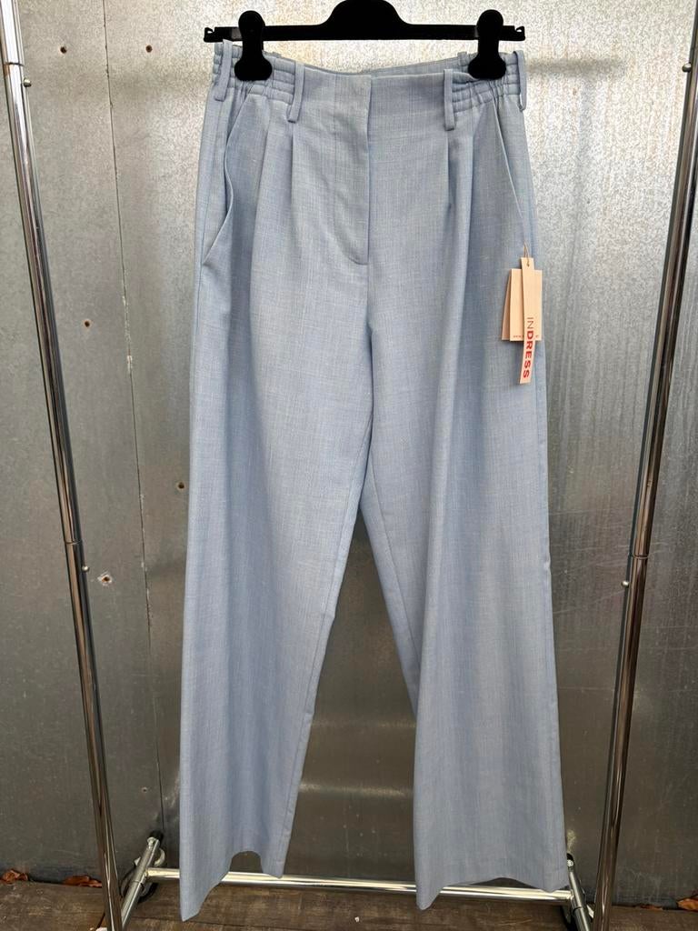 Indress broek wol zijde linnen €620 blauw 2 M, Maat 38/40 (M), Blauw, Ophalen of Verzenden, Zo goed als nieuw