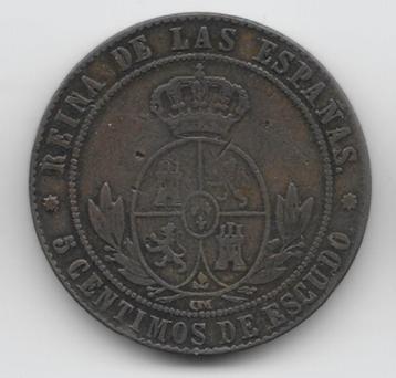 Spanje 5 centimos de escudo 1867 KM# 635.1 beschikbaar voor biedingen