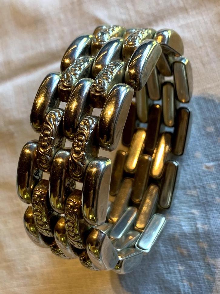 Imposante antieke zilveren armband, art deco ca. 1920, 19 cm, Sieraden, Tassen en Uiterlijk, Antieke sieraden, Armband, Zilver