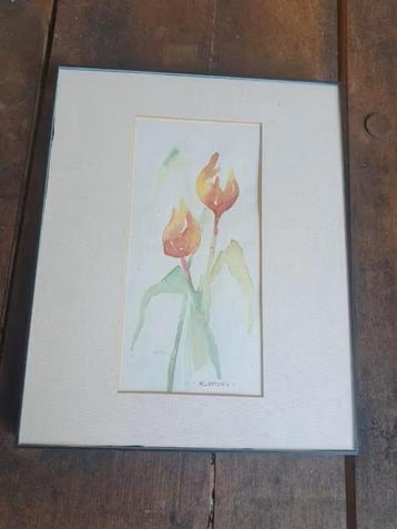 Zeer fraaie aquarel tulpen Robert Ottens. beschikbaar voor biedingen