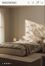 gestoffeerd bed met afgeronde hoeken 140x200 cm, Ophalen, Beige, Tweepersoons, 140 cm