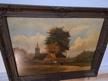 Antiek landschap schilderijtje op paneel  beschikbaar voor biedingen