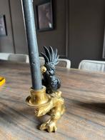 Zwarte Kandelaar met Gouden Kaketoe, Huis en Inrichting, Woonaccessoires | Kandelaars en Kaarsen, Zwart, Ophalen of Verzenden