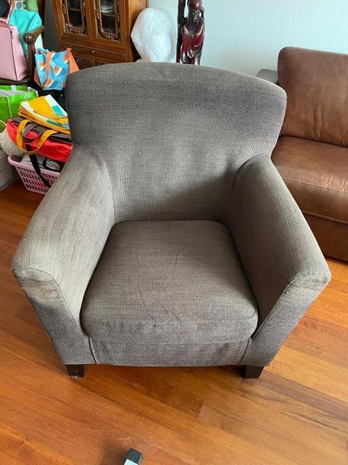 Twee fauteuils Ikea donkerbruin stof, Huis en Inrichting, Fauteuils, Gebruikt, Hout, Stof, 50 tot 75 cm, 75 tot 100 cm, Ophalen