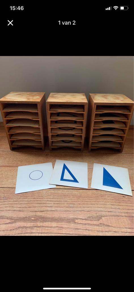 Originele Nienhuis Montessori kastjes met geometrische plate, Huis en Inrichting, Kasten | Ladekasten, Gebruikt, Minder dan 100 cm