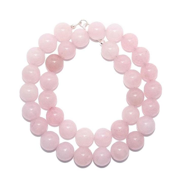 Halsketting Rozenkwarts  Kralen 12 mm  925 sterling zilver, Verzamelen, Mineralen en Fossielen, Mineraal, Ophalen of Verzenden