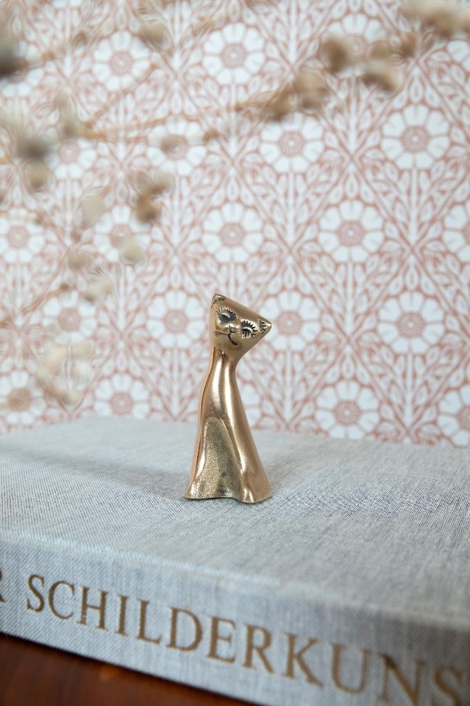 Vintage messing kat beeldje, Ophalen of Verzenden