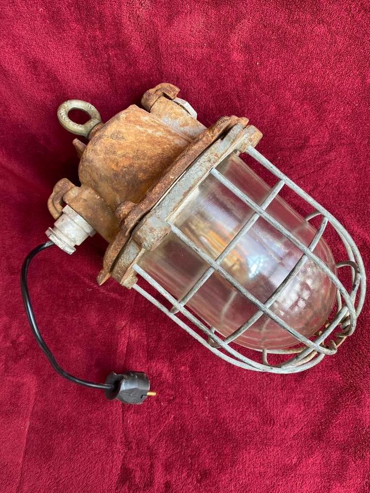 Vintage Industriële Kooilamp - Werkt!, Huis en Inrichting, Lampen | Overige, Gebruikt, Ophalen