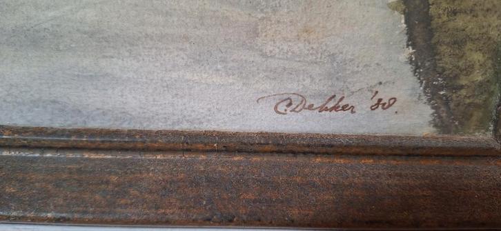 Schilderij Dekker '80 - Dorpsgezicht, Antiek en Kunst, Kunst | Tekeningen en Foto's, Ophalen