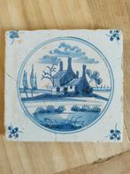 Delfts blauwe tegel, landschap in cirkel. 1750-1800, Ophalen of Verzenden