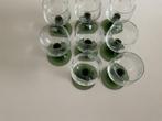 Vintage Glazen - Set van 8. Met groene poot., Ophalen of Verzenden