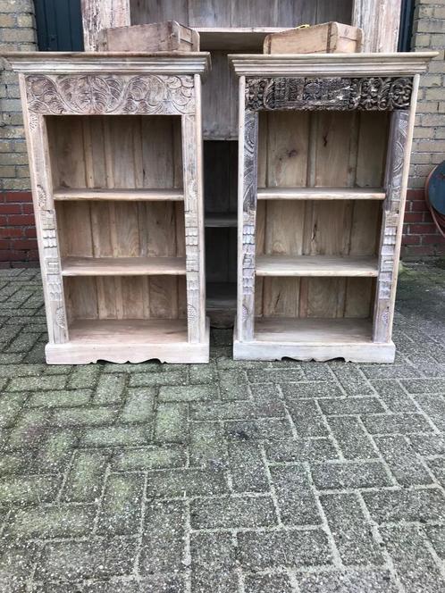 Indiase open India kast met oud oosters houtsnijwerk massief, Huis en Inrichting, Kasten | Boekenkasten, Nieuw, 50 tot 100 cm