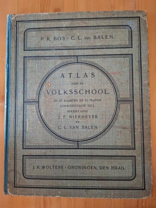 Oude Schoolatlas P.R. Bos - C.L. van Balen, Boeken, Atlassen en Landkaarten, Gelezen, Overige atlassen, Nederland, 1800 tot 2000