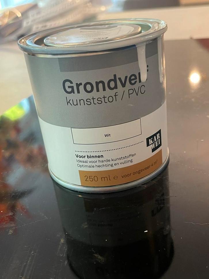 Grondverf Kunststof/PVC - Wit, Doe-het-zelf en Verbouw, Verf, Beits en Lak, Zo goed als nieuw, Verf, Minder dan 5 liter, Wit, Ophalen