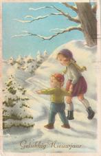 KERST MEISJE SNEEUW JAREN 50 ZEER MOOIE OUDE KAART KK111, Verzenden, 1940 tot 1960, Gelopen, Feest(dag)