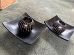 2 houten schalen met waxinehouders, Huis en Inrichting, Ophalen of Verzenden, Zo goed als nieuw, Rond, Hout