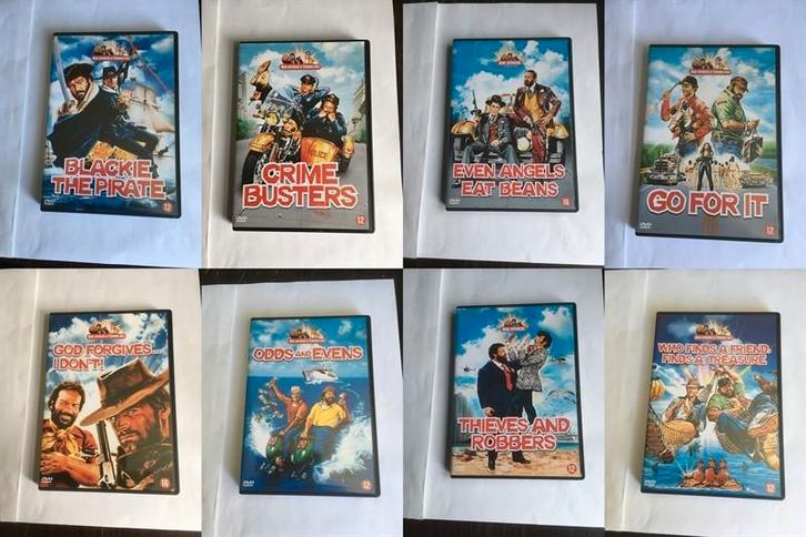 bud spencer terence hill dvd (8 stuks) collectie, Cd's en Dvd's, Dvd's | Komedie, Zo goed als nieuw, Actiekomedie, Alle leeftijden