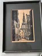 Leiden stadhuistoren toren stadhuis steeg ets gravure, Antiek en Kunst, Ophalen of Verzenden