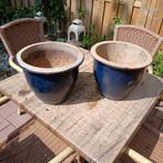 Geglazuurde blauwe buitenpotten, Tuin en Terras, Bloembakken en Plantenbakken, Ophalen, Gebruikt, Minder dan 30 cm, Minder dan 60 cm