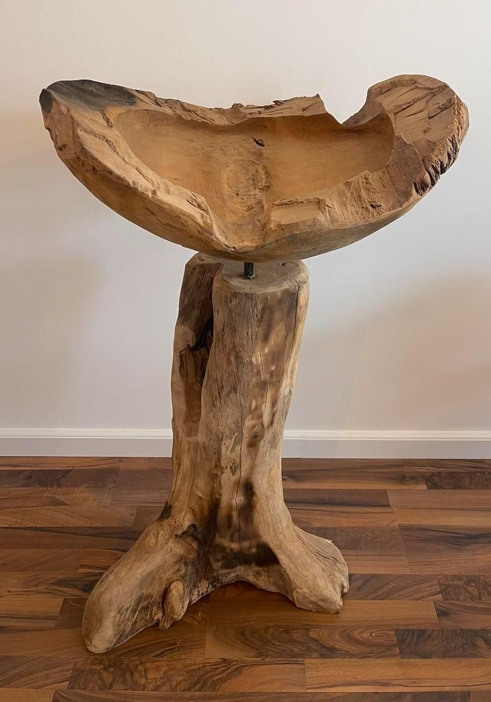 Handgemaakte houten schaal op Wortelvoet - groot +/- 115cm, Antiek en Kunst, Kunst | Beelden en Houtsnijwerken, Ophalen
