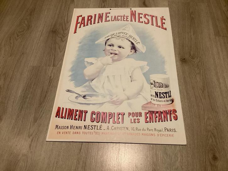 Vintage Farine Lactée Nestlé Reclamebord, geen emaille 66x46, Verzamelen, Merken en Reclamevoorwerpen, Gebruikt, Reclamebord, Ophalen of Verzenden