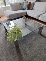 Glazen vierkante tafel, Huis en Inrichting, Tafels | Salontafels, Vierkant, Zo goed als nieuw, Minder dan 50 cm, 50 tot 100 cm