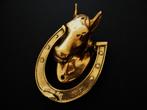 Deurklopper paard met hoefijzer messing paardenhoofd, Antiek en Kunst, Ophalen of Verzenden