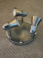 Plafondplaat rond met 3 spots en 1 bijpassende wandspot., Ophalen of Verzenden, Zo goed als nieuw, Metaal