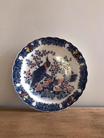 Brocante vintage oud bord pauw  beschikbaar voor biedingen