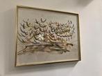 Aquarel Witz vogels in gouden lijst, Antiek en Kunst, Ophalen of Verzenden