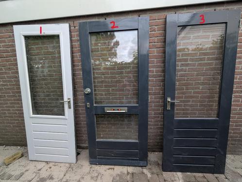 Houten Deur en Raam, Doe-het-zelf en Verbouw, Deuren en Horren, Gebruikt, Buitendeur, 200 tot 215 cm, 80 tot 100 cm, Glas, Hout