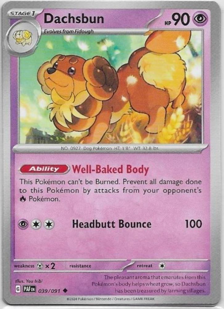 Paldean Fates,  Dachsbun [uncommon] 39/91, Hobby en Vrije tijd, Verzamelkaartspellen | Pokémon, Nieuw, Losse kaart, Ophalen of Verzenden