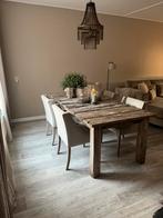 Driftwood eettafel sober Hoffz met linnen stoelen, Huis en Inrichting, Ophalen of Verzenden, Zo goed als nieuw